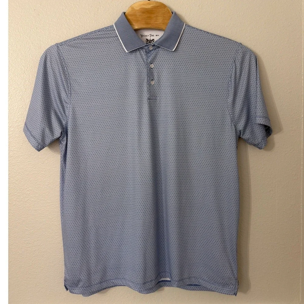 Hickey Freeman Golf Mens‎ XL Blue Geometric Performance Polo Shirt 1857654